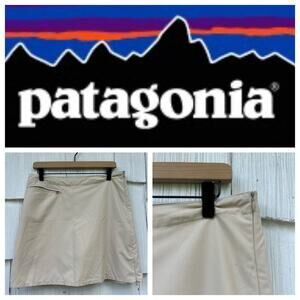 Patagonia Womens Duway Beige Skirt Built In Shorts Side Zippers Pocket Size 8